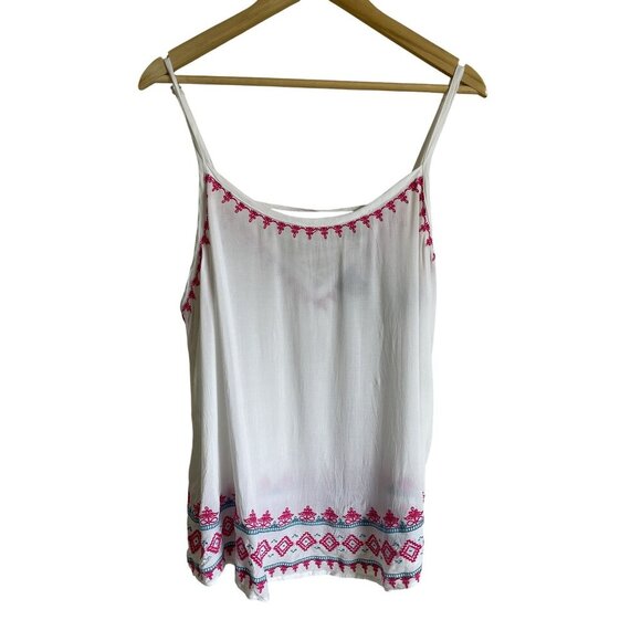 TORRID Size 2X White Blue Embroidered White Peasant Spaghetti Strap Tank Top Boh - Picture 1 of 6